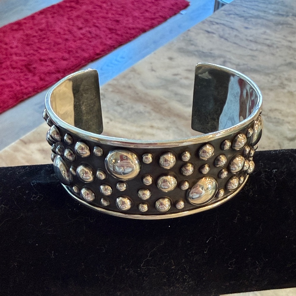 Chic Silver Studded Adjustable Cuff Bracelet - image 1